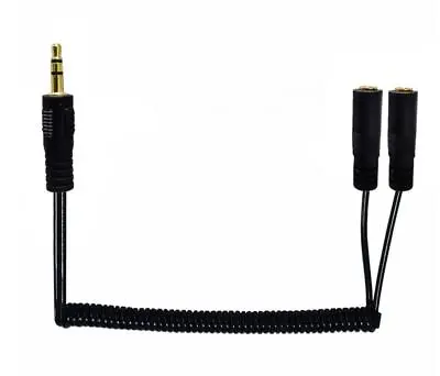 3.5mm Male To 2 Dual 3.5mm Female Stereo Splitter Coiled Audio Cable • £5.95