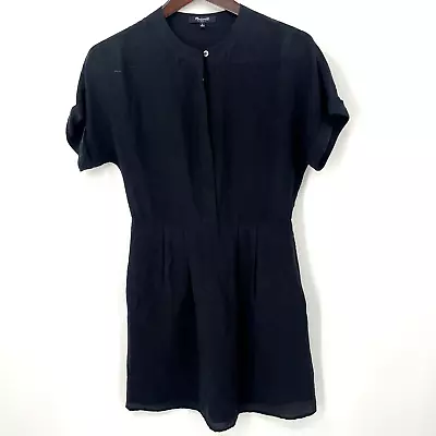 Madewell Dress Womens 0 Black Short Sleeve Button Up Silk Blend Lined Minimalist • $13.30