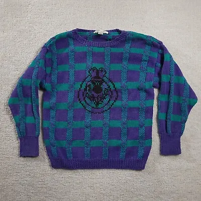 $24.97 • Buy Vintage 80s Cambridge Dry Goods Sweater Womens M Purple Green Crewneck 