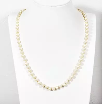 Vintage Ivory Color Faux Pearl 6mm Bead Knotted Necklace 20 In • $9.09
