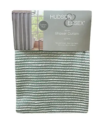 $24 • Buy Hudson Essex Logan Woven Shower Curtain Stripe Green White Cotton Blend Textured