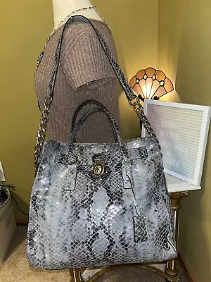 Michael Kors Hamilton Large N/S Python Denim Blue Leather Satchel • $55