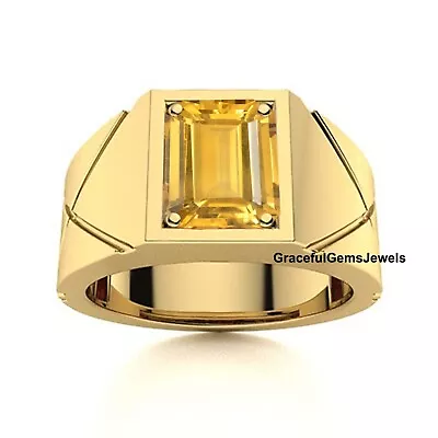 Yellow Topaz Ring Men Golden Topaz Ring Yellow Gems Ring 925 Silver Men Ring • $78.99