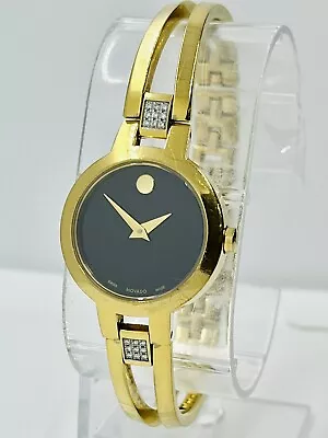 Movado Women's Amorosa Gold/Black Diamond Accent 24mm Sapphire Watch 0607155 • $250