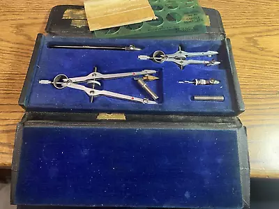 Vintage Vemco Drafting Instruments Red Dot Metal Compass Set With Templates. • $49.95