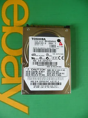 £24.68 • Buy Toshiba 40GB IDE PATA 2.5  Laptop Hard Disk Drive HDD MK4026GAX (I95-A)