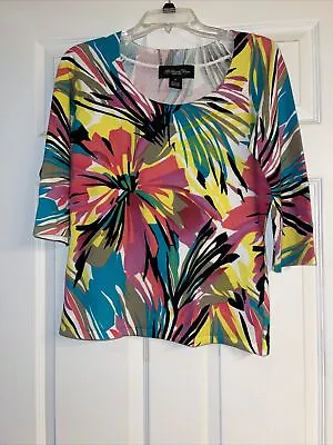 NWOT:HSN:My Favorite Things By Colleen Lopez Multi Color Abstract Floral Top M • $17