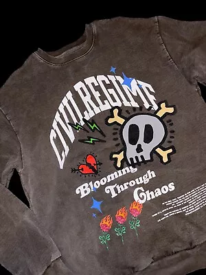 CivilRegime Sweatshirt Men LG Blooming Through Chaos Brown Distressed Skull Bone • $50.95