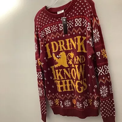 $15.39 • Buy NEW Game Of Thrones Men's Ugly Christmas Sweater  I Drink And I Know Things  L