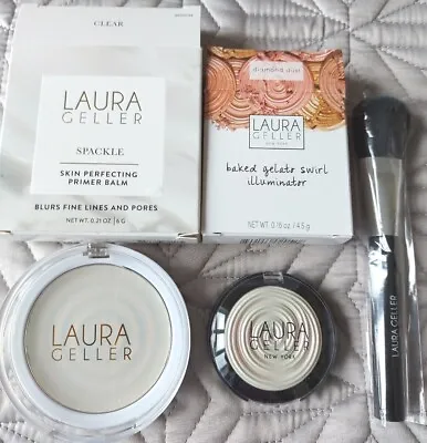 Laura Geller Set:Skin Perfecting Primer Balm 6g&Illuminator Diamond Dust4g~NIB • £19.99