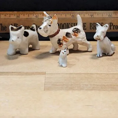 Vintage Antique Japan Porcelain Ceramic Scottie Dog Figuine Lot Of 4 • $13.50