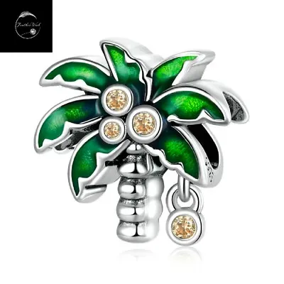 Sterling Silver 925 Palm Tree Holiday Travel Bead Charm For Bracelets & Green CZ • £15.99