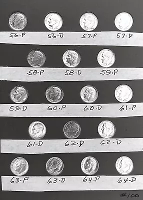 Lot Of (18) SILVER Roosevelt Dimes 1956-1964 P&D . COMPLETE. XF/AU/BU   (R100) • $40.95