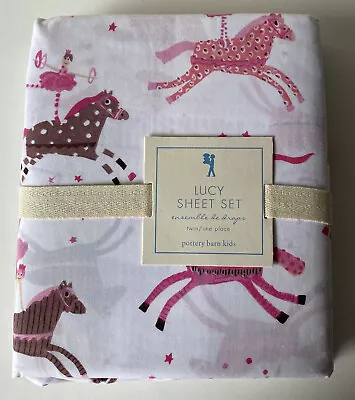 Pottery Barn Kids Lucy Pink Ballerina Horse Pony Twin Sheet Set • $92