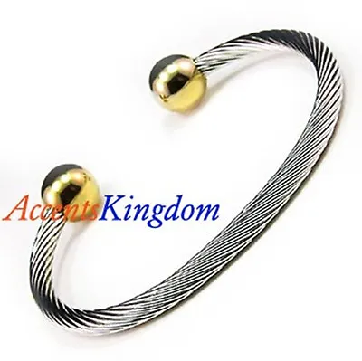 Accents Kingdom Magnetic Stainless Steel Cable Gold Ball Golf Bracelet • £20.48