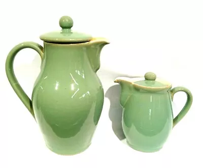 Denby Manor Green Hot Water/tea/coffee Pot & Milk Jug Lid Small Chip On Spout • £17.95