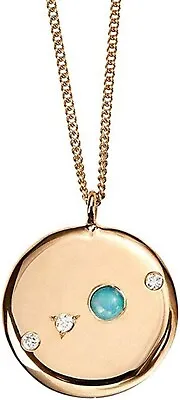 Dainty Disc Coin Pendant 18  Necklace Synthetic Opal & Cubic Zirconia Silver • $57.62
