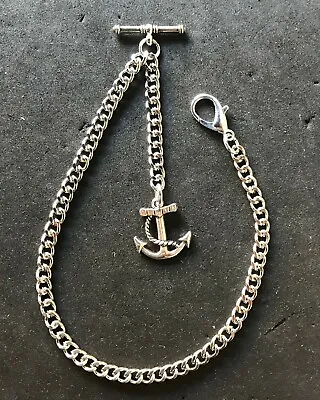 £6.99 • Buy Albert Pocket Watch Chain With An Anchor And Chain  Fob,silver Colour