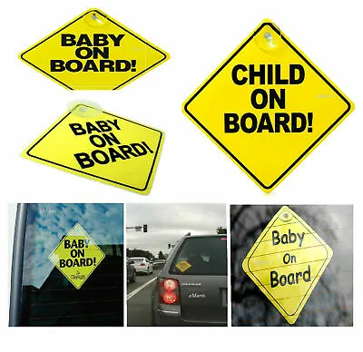 2pc BABY ON BOARD CHILD SAFETY SUCTION CUP CAR VEHICLE BABY ON BOARD CAR SIGN • £2.99