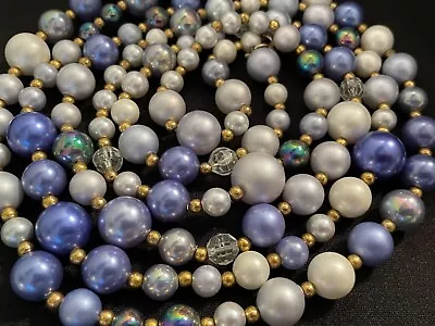 Vintage Coro Necklace Pearl Beads Shades Of Blue Extra Long 68  • $28