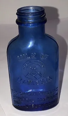 Vintage 7” Cobalt Blue Glass Milk Of Magnesia Bottle Embossed Letters • $6