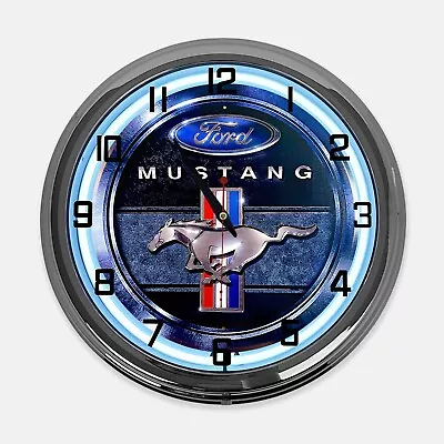18  Ford Mustang Blue Metal Sign Designed White Neon Clock - SIGNBOX • $119.99