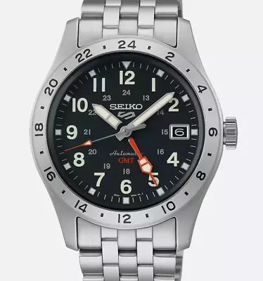 New Seiko 5 Sports Automatic GMT Black Dial Steel Bracelet Watch SSK023 • $369