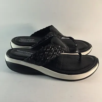 Skechers Womens Relaxed Fit Plus Sandals Memory Foam Slides Black Size 9 38863 • $17.48