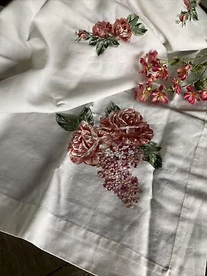 Vintage White Cotton Blend Floral Printed Embroidered Tablecloth  • $16.99