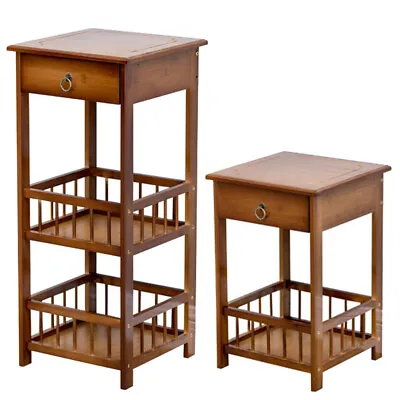 £29.97 • Buy Bamboo Bedside Table With Drawer And Storage Shelf Sofa Side End Table 2/3 Tiers