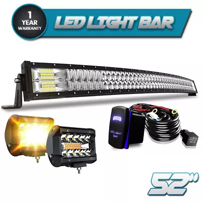 For Jeep Cherokee XJ Upper Roof 52 Inch Curved 300W LED Light Bar + 4  LED Pods • $109.99