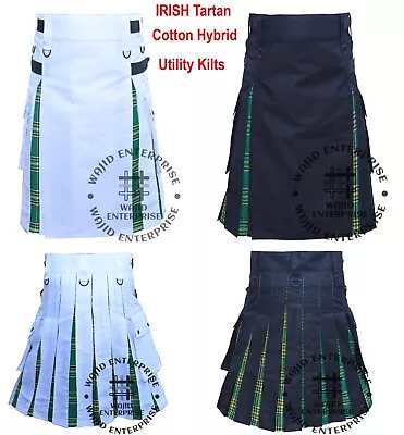 Scottish Handmade Irish Tartan Hybrid Utility Kilt Mens Cotton Kilts Custom Size • $71.25