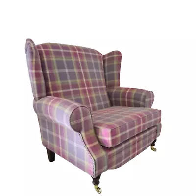 Snuggle Wing Back Cottage Fireside Chair EXTRA WIDE  Balmoral Amethyst Tartan • £749