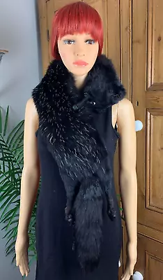 £39.99 • Buy Vintage 1930s Frosted Raven Black Real Fox Fur Boa Stole Wrap Open Size Flapper
