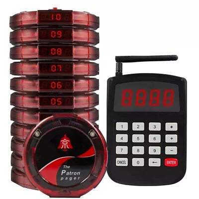 Restaurant Red Guest Coaster Pager Wireless Paging System 10 Pagers 1 Keyboard  • $136