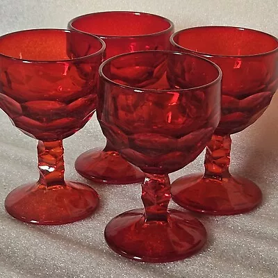  Vintage Viking Glass Georgian Ruby Red Goblet Set Of 4 • $38.99