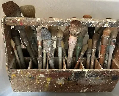 25 Vintage French Artist Paint Brushes With Paint Tool Box Antique And Rare • $1800