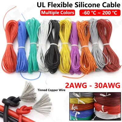 Flexible Silicone Cable Wire 2AWG - 30AWG High Temp 0.08mm Tinned Copper Wire UL • £40.98