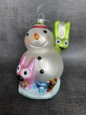 $14.50 • Buy Hoops And Yoyo Snow Buddies Snowman Glitter Glass Christmas Ornament Large