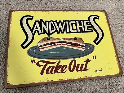 Vintage Sign  Sandwiches   Take Out  Marty Mummert USA Cork-Backed 16x11 • $70