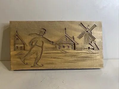 Vintage Folk Art Carving Skier WindMill Vintage Rustic Large Wood Plaque 12”X 6” • $21