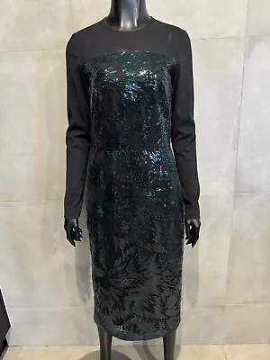 Cue Sequin Pencil Dress Black Green Size 8 • $100
