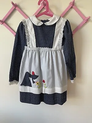 Vintage Girls Dress 6 Peaches N Cream Embroidery Flowers Apron • $15