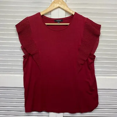 Basque Top Womens 14 Petites Red Pleated Sleeves Ladies Corporate Office • $22.95