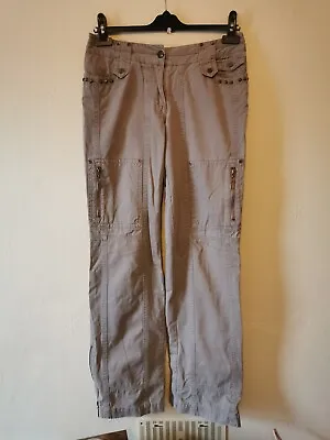 Karen Millen Cargo Combat Trousers Pants Size 8 10 Beige Khaki • £16