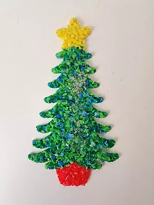 Vintage 70s Popcorn Melted Plastic Christmas Trees 12 Inch Glitter Star Red • $19.99