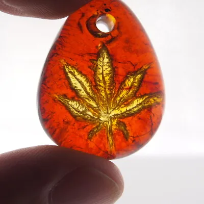 Mexican Amber With Cannabis Leaf Etched Into The Back 4.8 G • $70