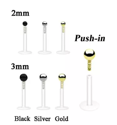 £2.99 • Buy 2mm/3mm Ball Top Bioflex Bar Helix Cartilage Earring Labret Tragus Lip Stud Push