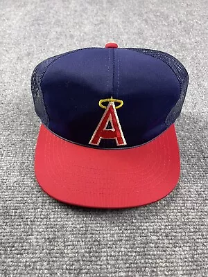 Vintage Anaheim Angels Hat Snapback Cap Mesh Trucker Blue USA MLB Baseball 80s • $14