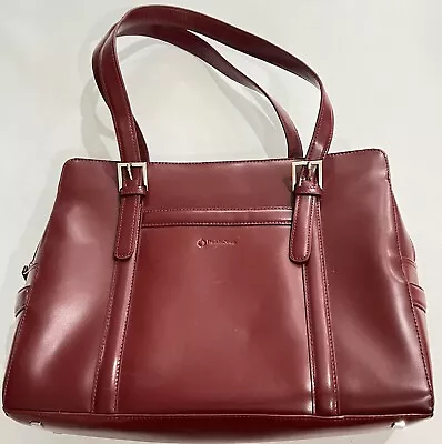 Franklin Covey Red Leather Vinyl 3 Compartment Laptop Tote Bag • $38.49